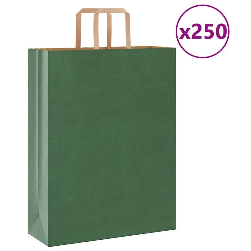 Sacs en papier 250 pcs avec poignées vert 32x12x42 cm 532686532686