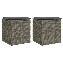 Tabourets jardin coussins lot de 2 gris 40x40x43 cm poly rotin 532710532710