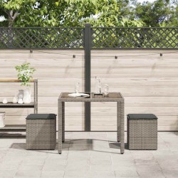 Tabourets jardin coussins lot de 2 gris 40x40x43 cm poly rotin 532710532710