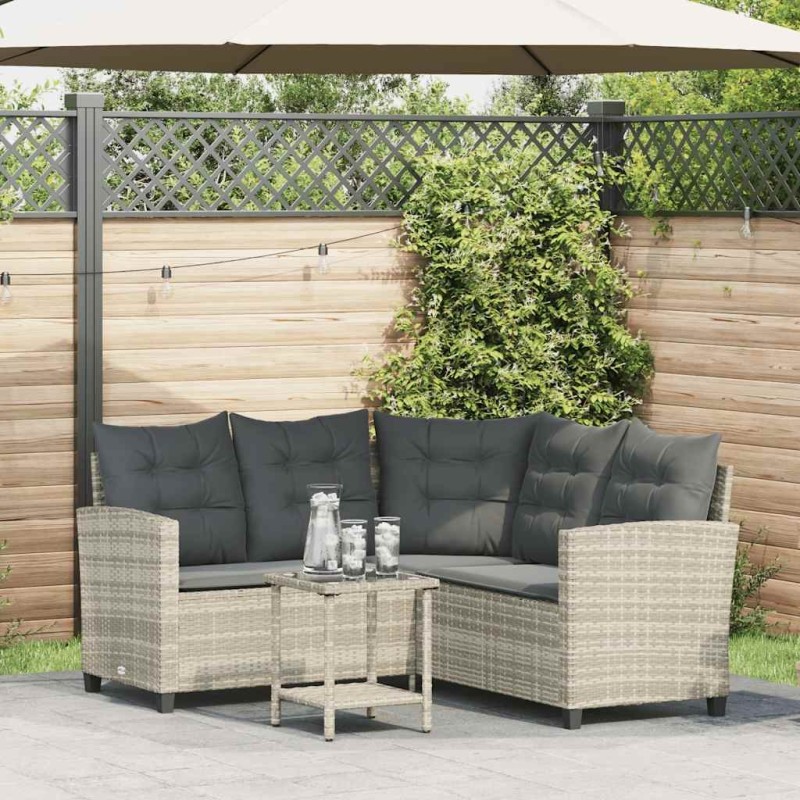 Canapé de jardin table et coussins en forme de L gris clair 532745532745