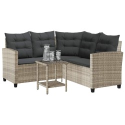 Canapé de jardin table et coussins en forme de L gris clair 532745532745