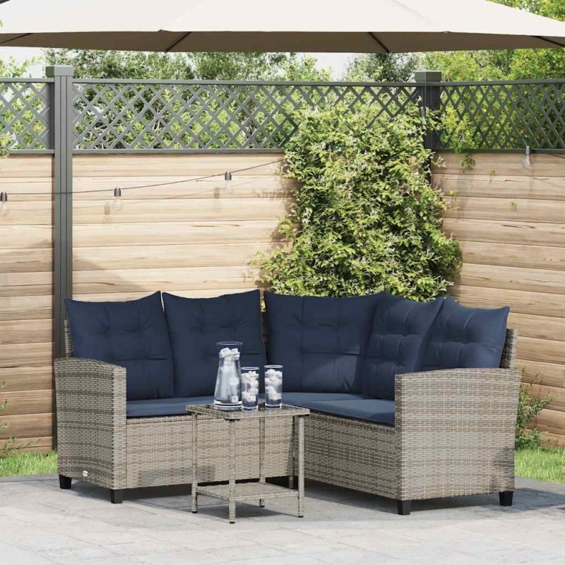 Canapé de jardin avec table et coussins en forme de L gris 532747532747