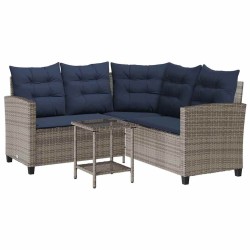 Canapé de jardin avec table et coussins en forme de L gris 532747532747