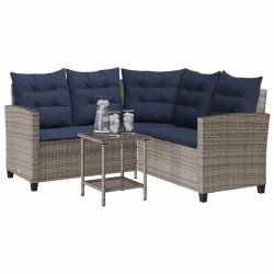 Canapé de jardin avec table et coussins en forme de L gris 532747532747