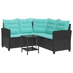 Canapé de jardin 2 pcs Noir et turquoise Poly rotin 532750532750