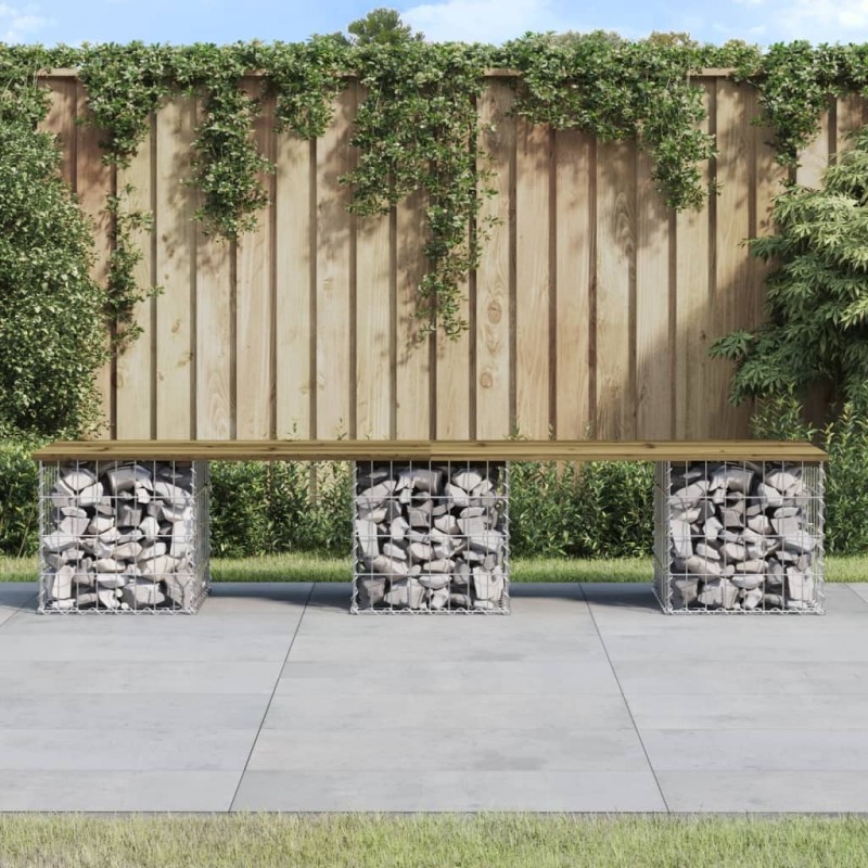 Banc de jardin design gabion 203x44x42 cm bois de pin imprégné 532759532759