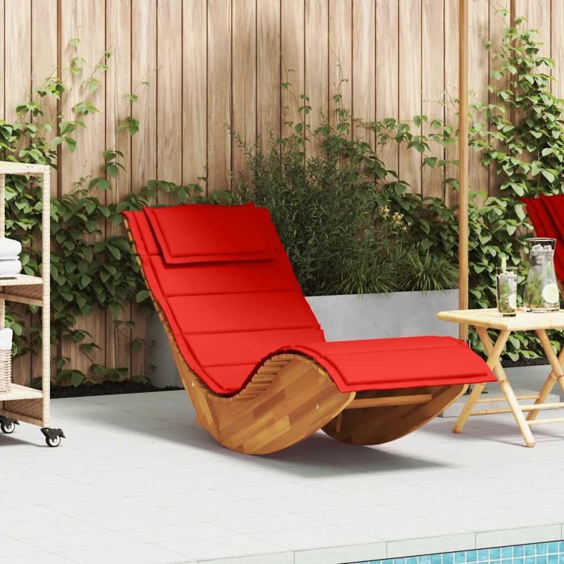 Chaise longue à bascule avec coussin en bois massif d'acacia 532772532772