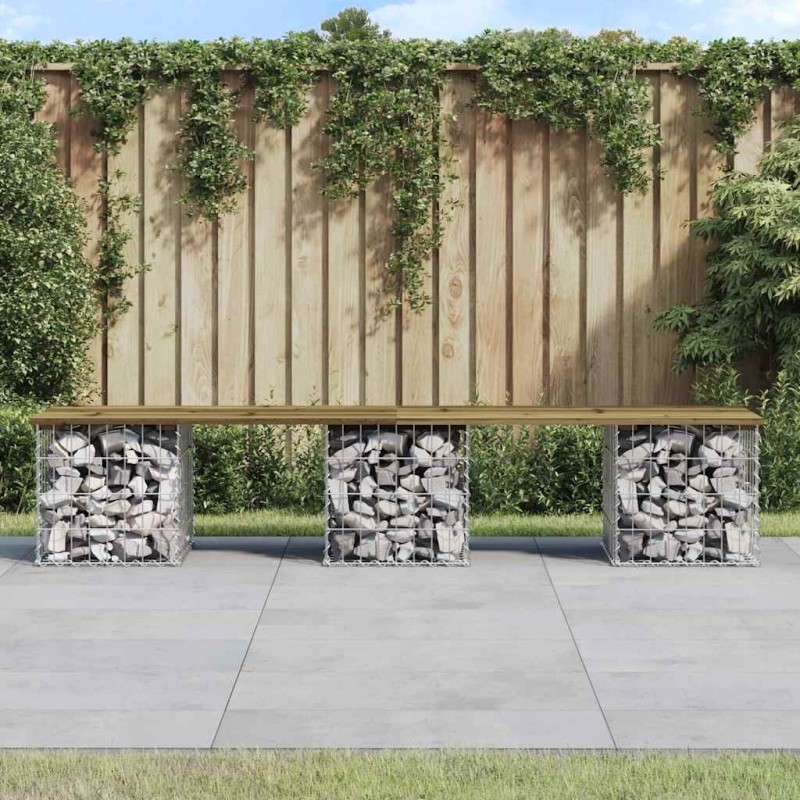 Banc de jardin design gabion 203x31x42 cm bois de pin imprégné 532786532786