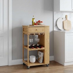 Chariot de Cuisine avec Roues Naturel 47,5 x 36 x 83 cm Bambou 532894532894