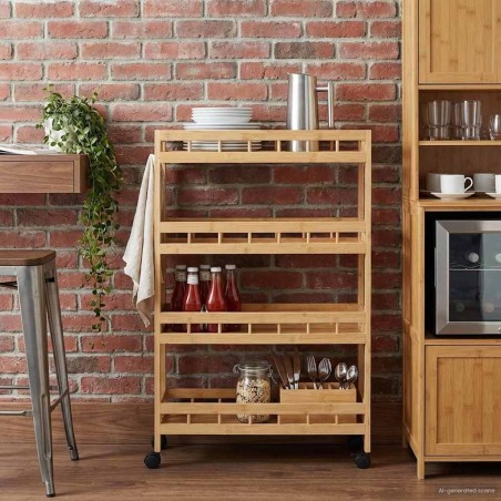 Chariot de Cuisine avec Roues Naturel 60 x 18 x 97 cm Bambou 532900532900