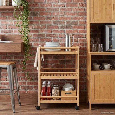 Chariot de Cuisine avec Roues Naturel 46 x 38 x 76 cm Bambou 532901532901