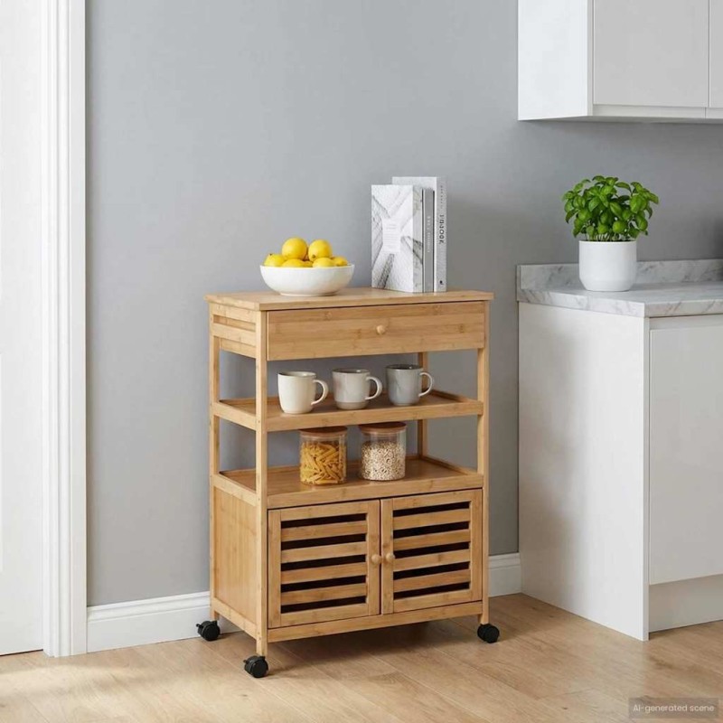 Chariot de Cuisine avec Roues Naturel 59,5 x 36 x 82 cm Bambou 532902532902