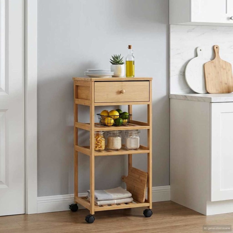 Chariot de Cuisine avec Roues Naturel 37 x 36 x 80 cm Bambou 532903532903