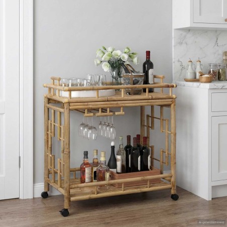 Chariot à vin avec roues Naturel 85 x 50 x 93 cm Bambou 532910532910