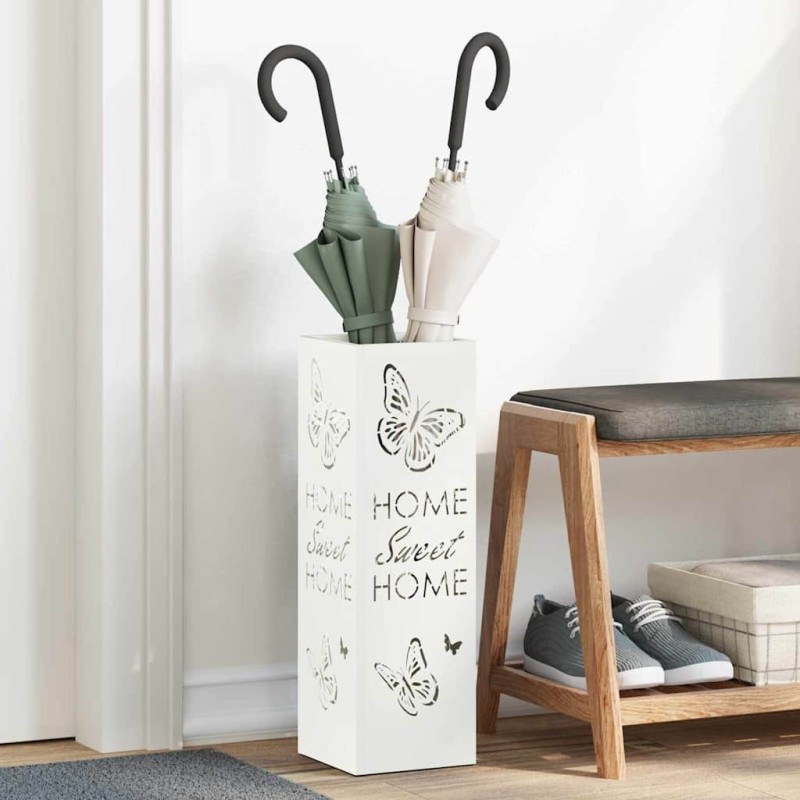 Porte-parapluie avec stockage Blanc 15,5 x 15,5 x 49 cm Métal 532932532932