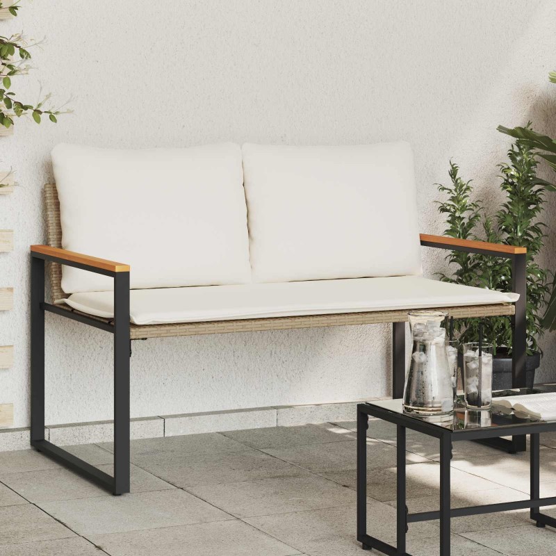 banc avec coussin Beige et blanc crème 115 x 65 x 72 cm Rotin 532971532971