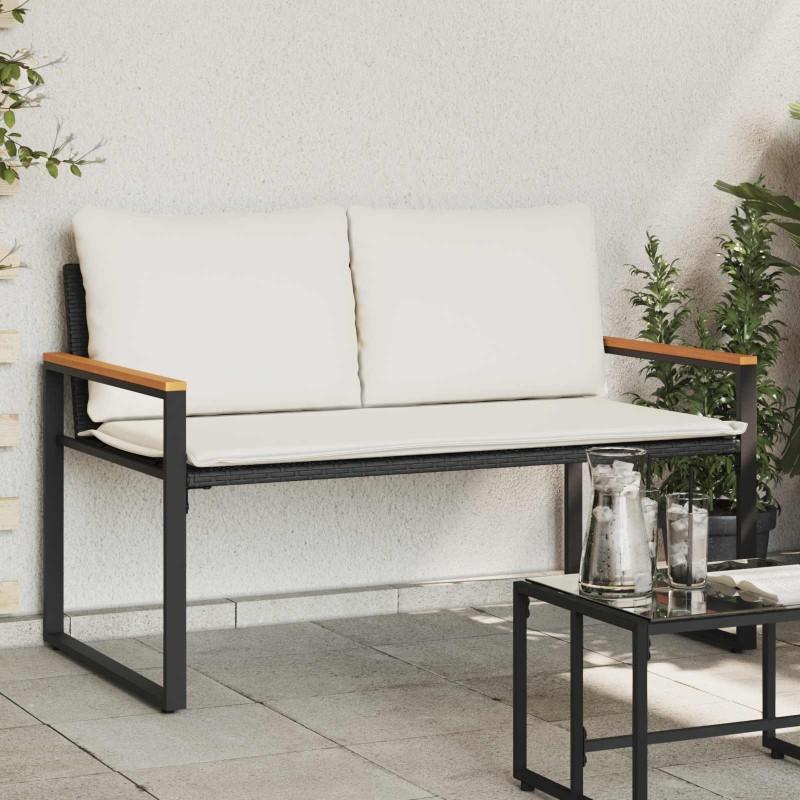 banc avec coussin Noir et blanc crème 115 x 65 x 72 cm Rotin 532974532974