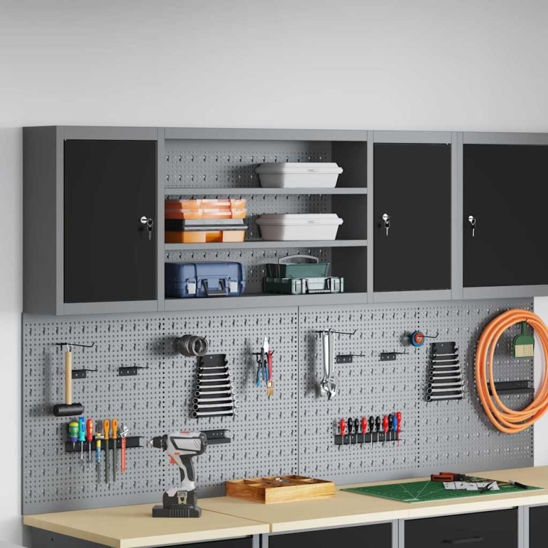 Armoire à outils avec étagère Noir et gris 150 x 20 x 55 cm 533025533025