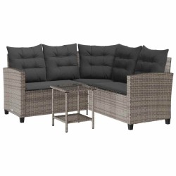 Canapé de jardin avec table et coussins en forme de L gris 533028533028