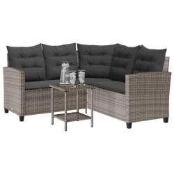 Canapé de jardin avec table et coussins en forme de L gris 533028533028