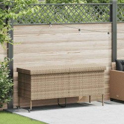 Boîte rangement jardin roues beige 160x55x75 cm résine tressée 533030533030
