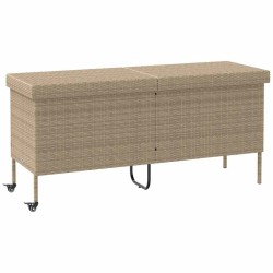 Boîte rangement jardin roues beige 160x55x75 cm résine tressée 533030533030
