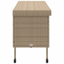 Boîte rangement jardin roues beige 160x55x75 cm résine tressée 533030533030