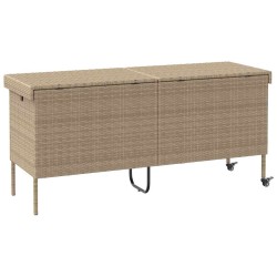 Boîte rangement jardin roues beige 160x55x75 cm résine tressée 533030533030