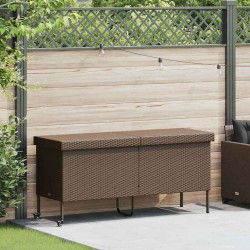 Boîte rangement jardin roues marron 160x55x75 cm résine tressée 533032533032