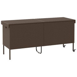 Boîte rangement jardin roues marron 160x55x75 cm résine tressée 533032533032