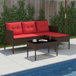 Ensemble de canapé de jardin 2 pcs Marron et rouge polyrotin 533063533063