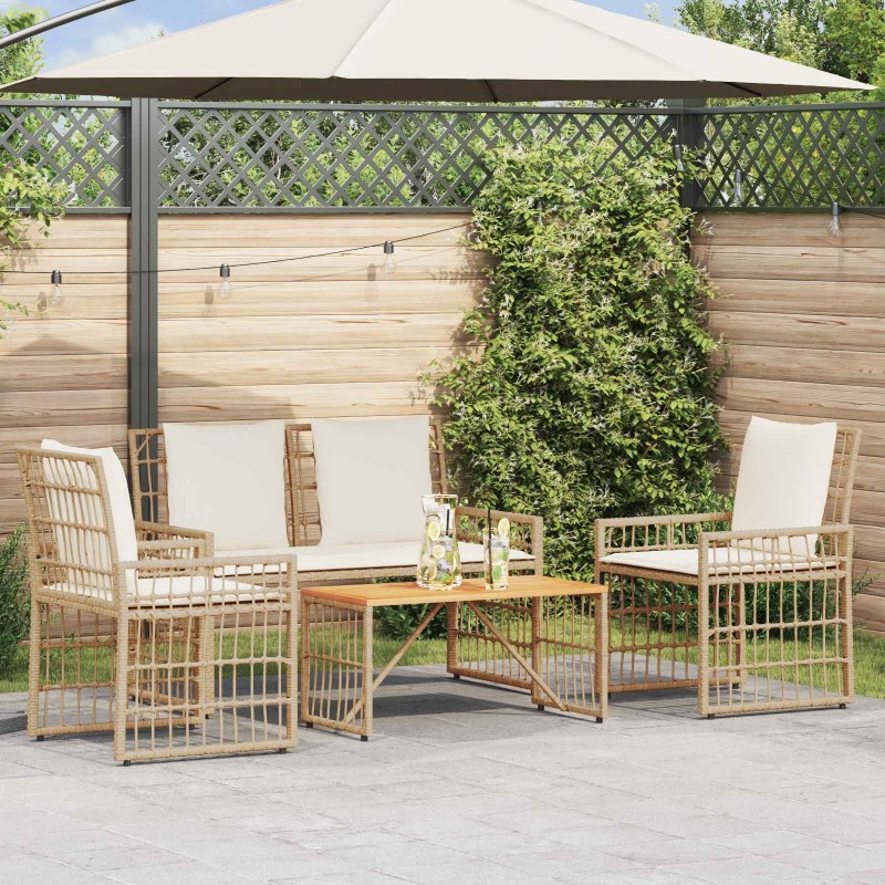 Ensemble de meubles d'extérieur 4 pcs Blanc Naturel et Crème 533073533073