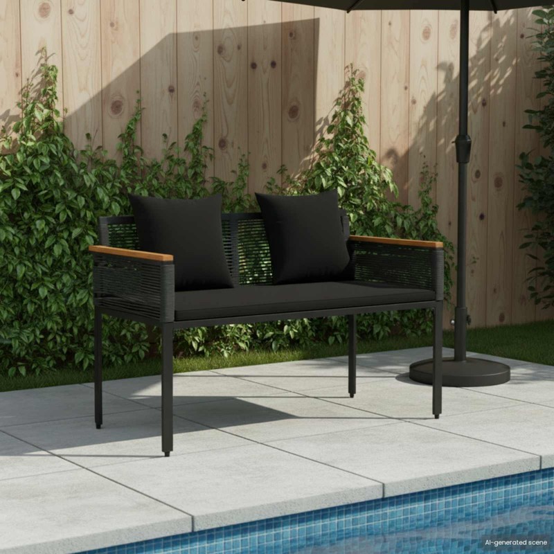 Banc extérieur avec coussin Noir 117 x 54 x 74.5 cm polyrotin 533083533083