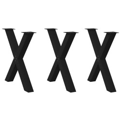 Pieds de table à manger en forme de X, 3 pièces, noir, 80 x (72-73) cm, acier 534394534394