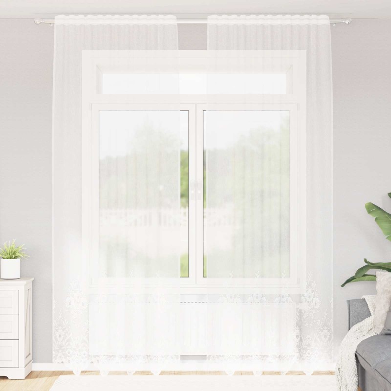 Rideau en Dentelle Floral Blanc 300 x 150 cm Polyester 534421534421