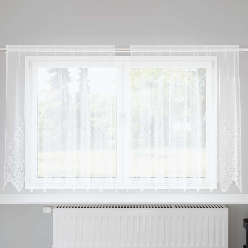 Rideau en Dentelle Floral Blanc 180 x 200 cm Polyester 534434534434