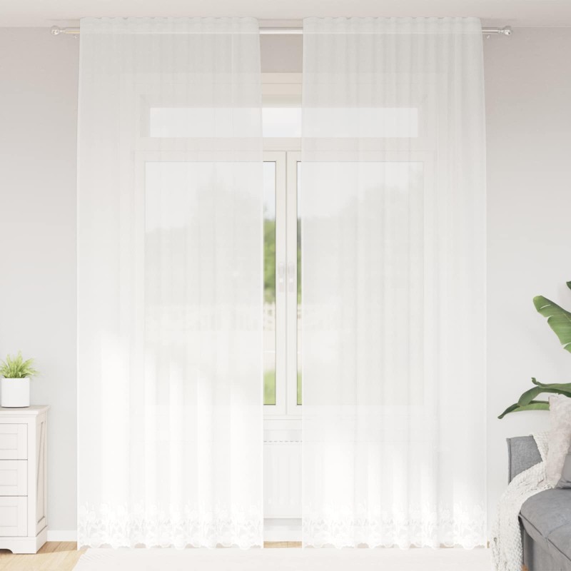 Rideau en Dentelle Floral Blanc 260 x 150 cm Polyester 534601534601