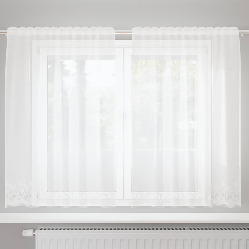 Rideau en Dentelle Floral Blanc 140 x 150 cm Polyester 534602534602