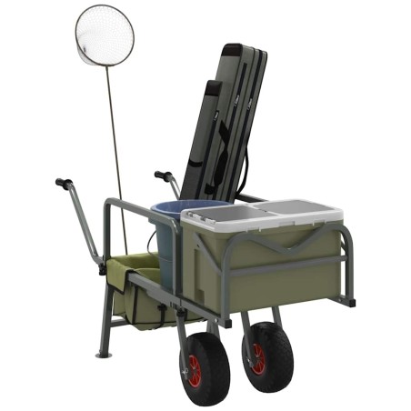 Chariot de pêche vert avec 2 roues acier enduit de poudre 534622534622
