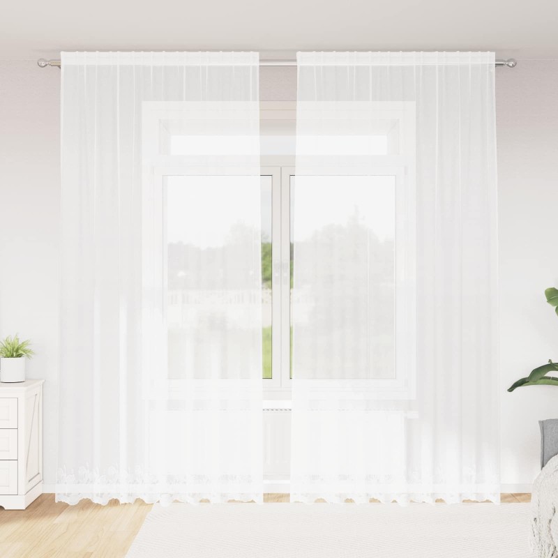 Rideau en Dentelle Floral Blanc 280 x 200 cm Polyester 534657534657