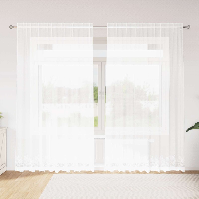 Rideau en Dentelle Floral Blanc 245 x 200 cm Polyester 534677534677