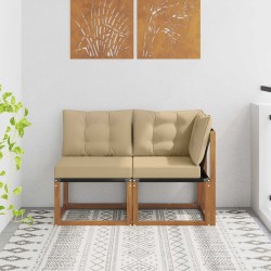 Canapé d’extérieur milieu et coin avec coussin 2 Pièce Naturel 535000535000