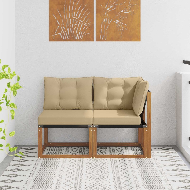 Canapé d’extérieur milieu et coin avec coussin 2 Pièce Naturel 535000535000