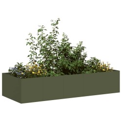 Jardinière vert olive 200x80x40 cm acier 535030535030