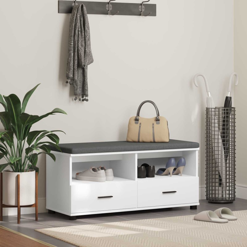 Banc d'entrée Blanc 100 x 38 x 46 cm Bois Ingénierie et Tissu 535080535080