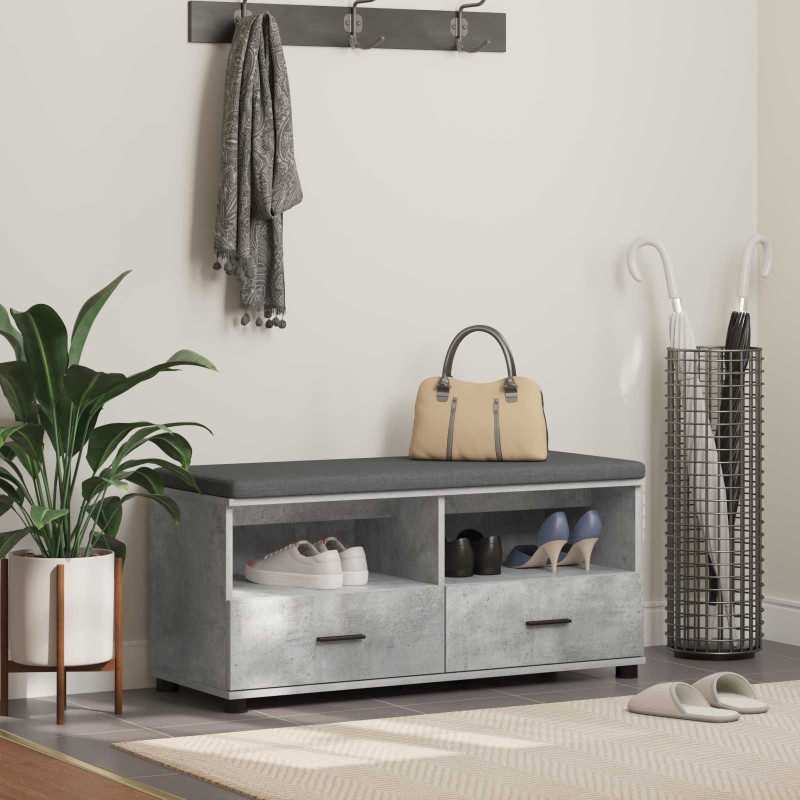 Banc d'entrée avec coussin Gris Béton 100 x 38 x 46 cm 535085535085