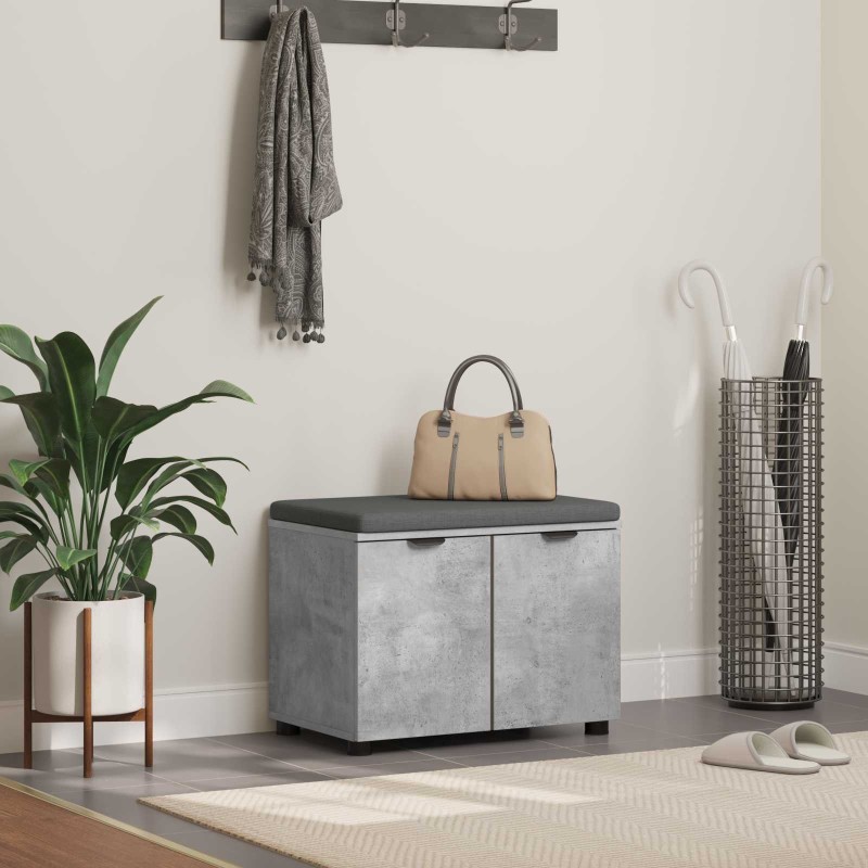 Banc d'entrée avec coussin Gris Béton 60 x 38 x 46 cm 535224535224