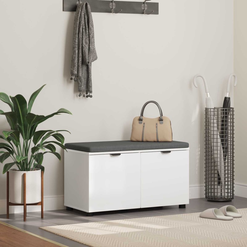 Banc d'entrée Blanc 80 x 38 x 46 cm Bois Ingénierie et Tissu 535234535234