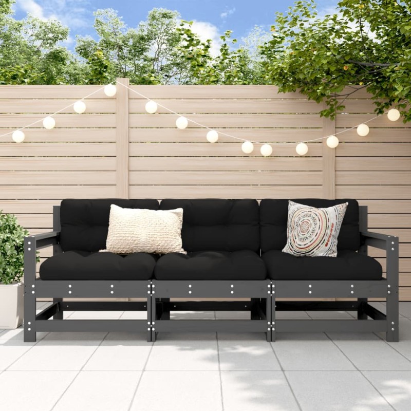 Salon de jardin 3 pcs gris bois massif de pin 535343535343
