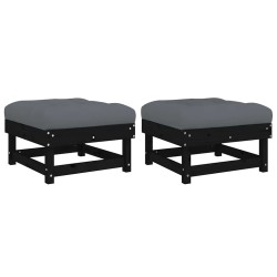 Repose-pieds de jardin coussins lot de 2 noir bois pin massif 535359535359